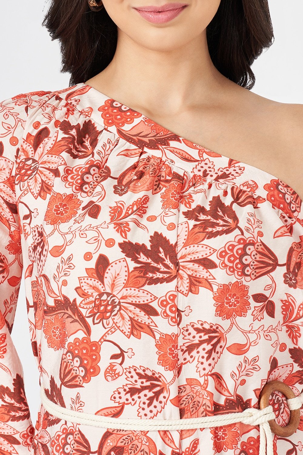 Honey Off White Printed Off-Shoulder Casual Full Length Full Sleeves Women Relaxed Fit Jumpsuit - Image 2