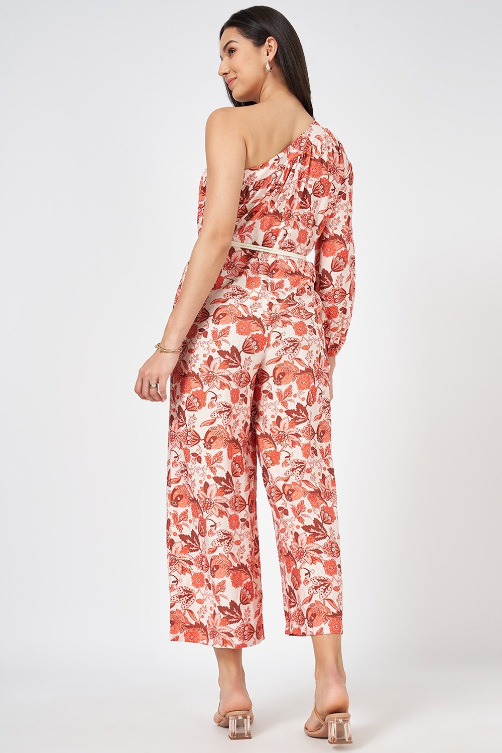 Honey Off White Printed Off-Shoulder Casual Full Length Full Sleeves Women Relaxed Fit Jumpsuit - Image 5