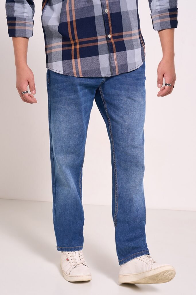 SF Jeans Medium Blue Solid Full Length Casual Men Straight Fit Jeans