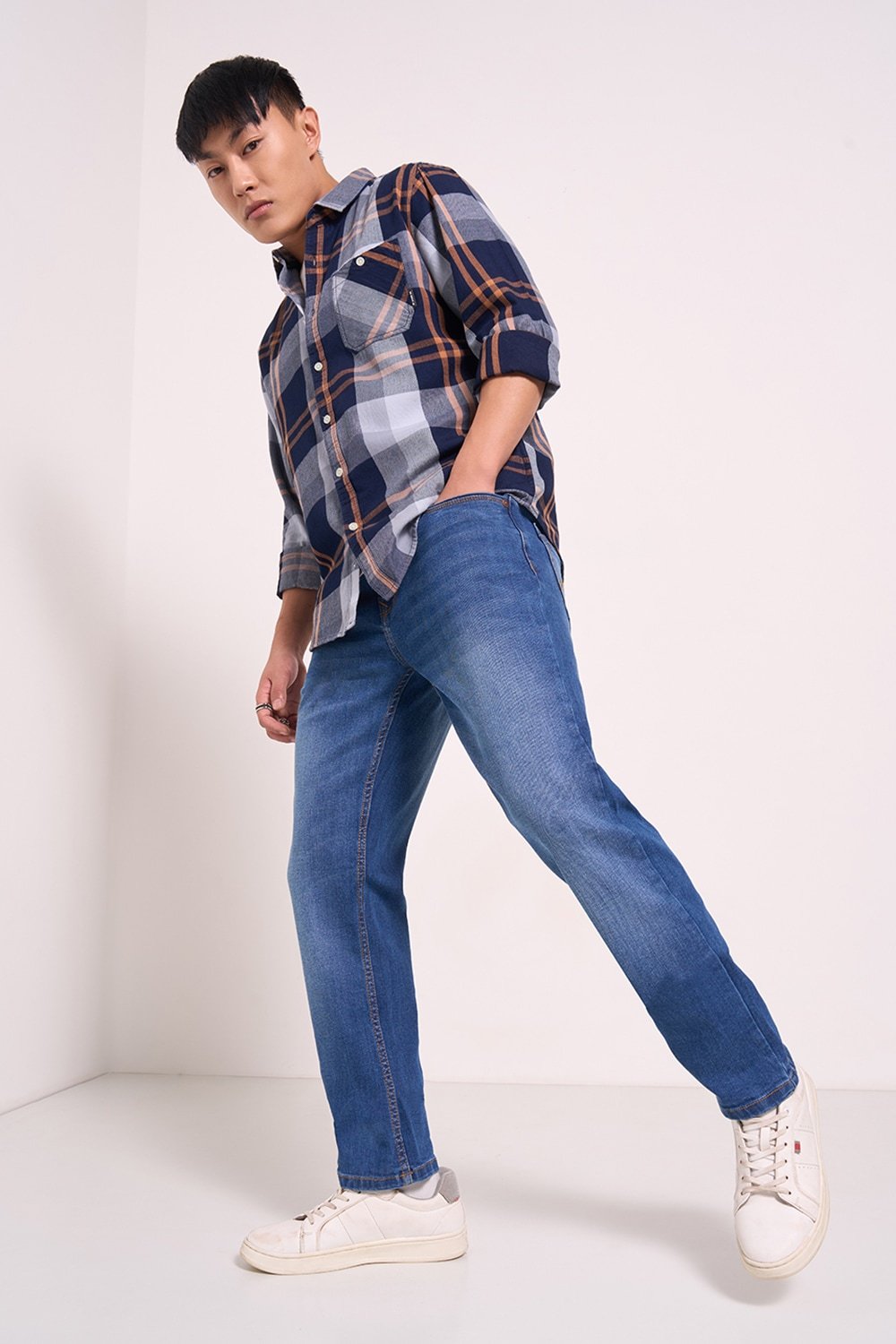 SF Jeans Medium Blue Solid Full Length Casual Men Straight Fit Jeans - Image 6