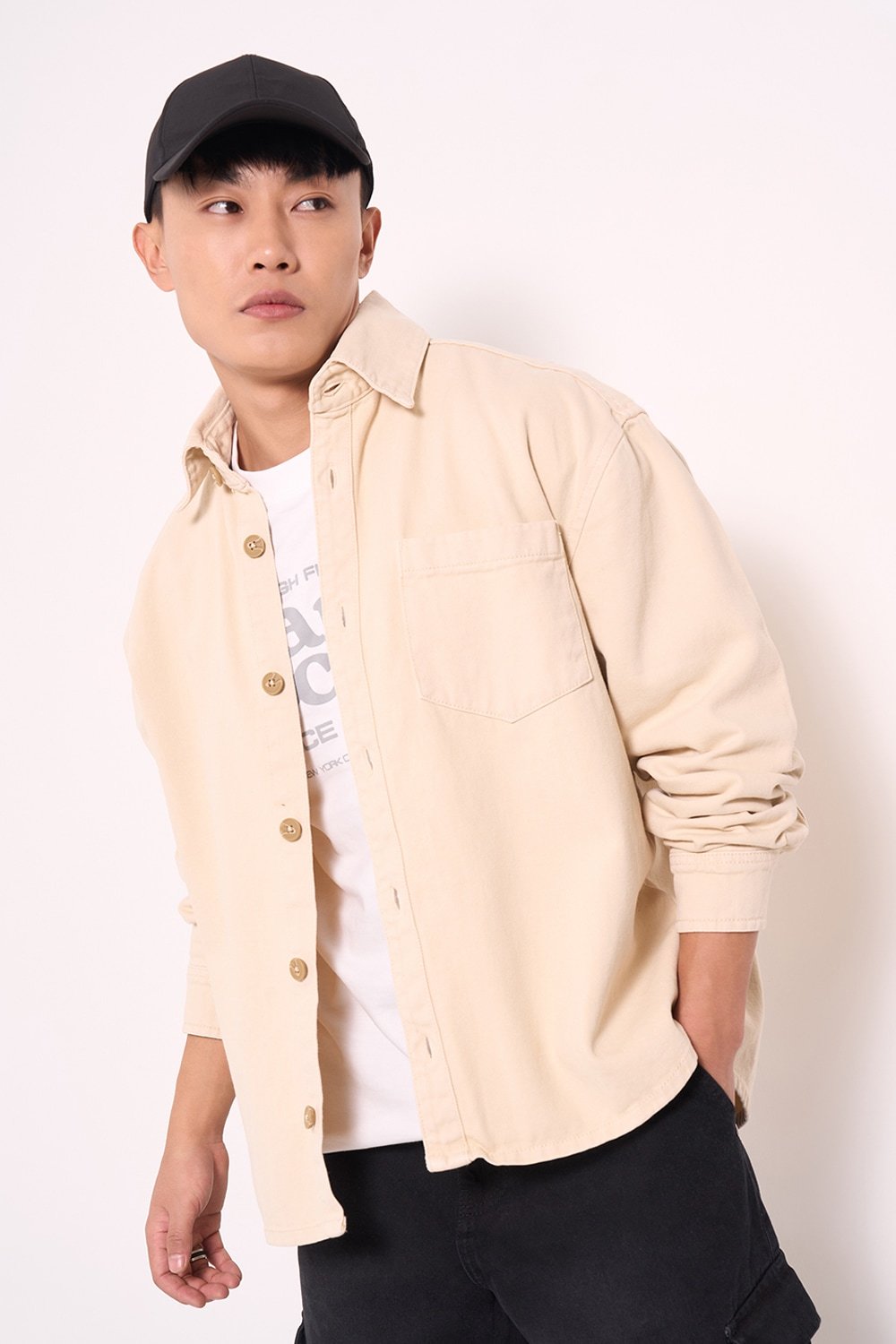 SF Jeans Beige Solid Casual Full Sleeves Men Relaxed Fit Jacket