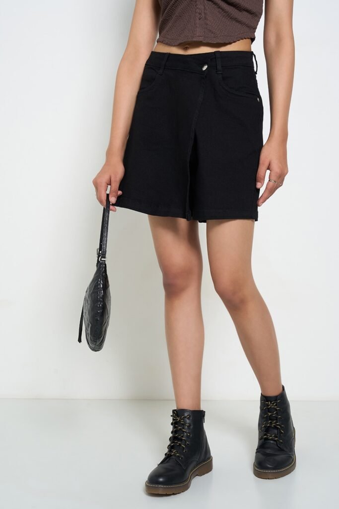SF Jeans Black Solid Above Knee Casual Women Relaxed Fit Skirt