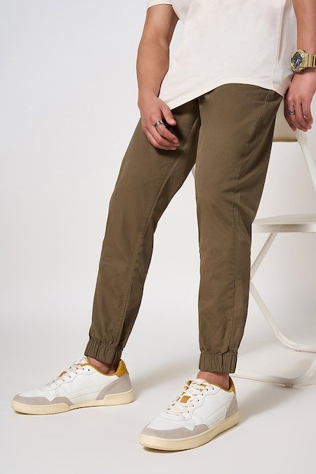 7 alt Olive Solid Full Length Casual Men Slim Fit Casual Joggers
