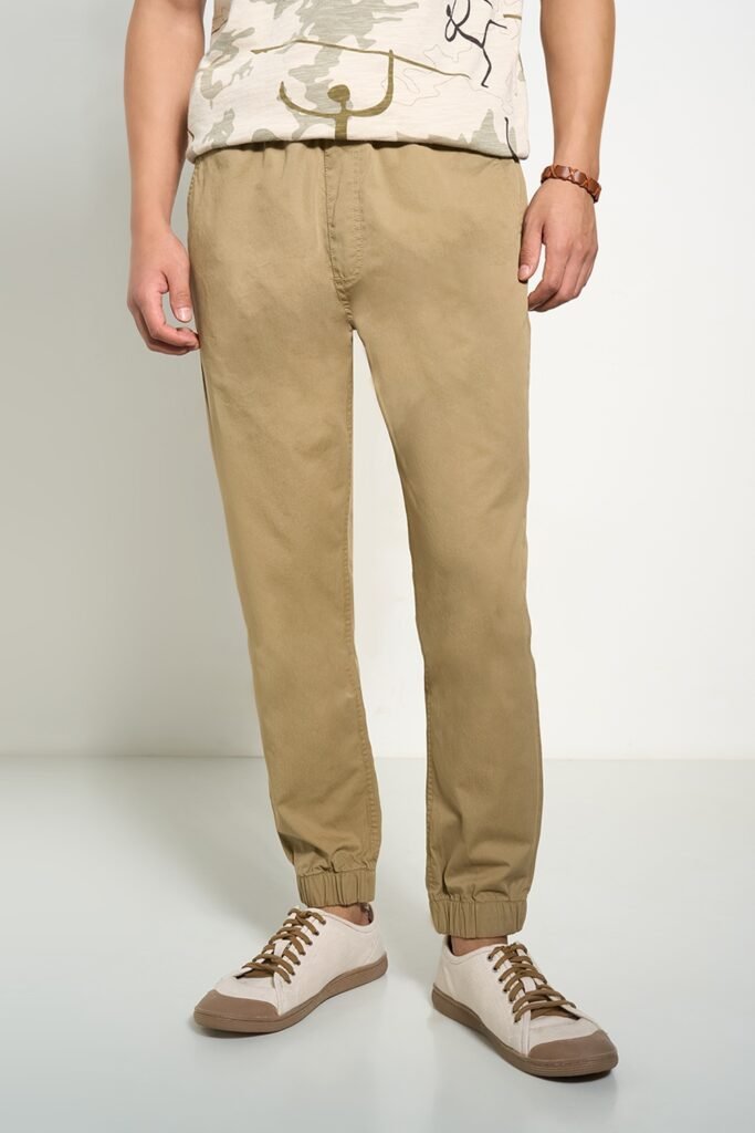 7 alt Khaki Solid Full Length Casual Men Slim Fit Casual Trouser