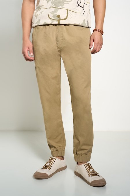 7 alt Khaki Solid Full Length Casual Men Slim Fit Casual Trouser