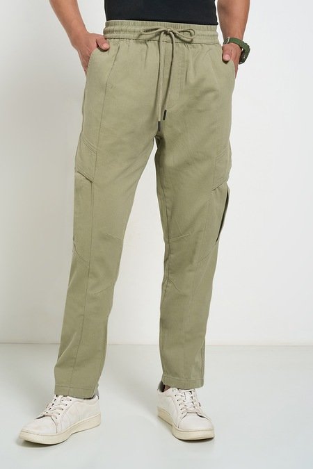 People Olive Solid Full Length Casual Men Regular Fit Casual Trouser - Image 3