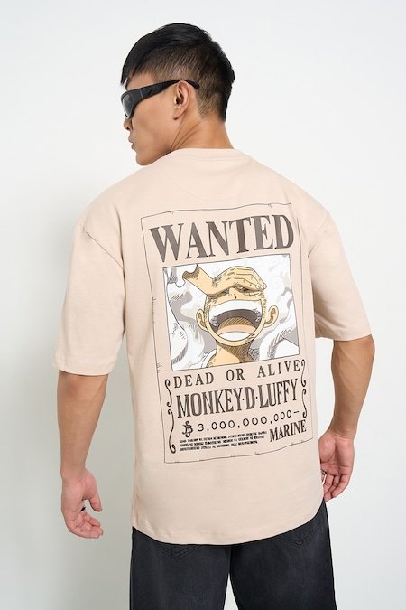 SF Jeans Beige Printed Casual Half Sleeves Round Neck Men Relaxed Fit T-Shirt
