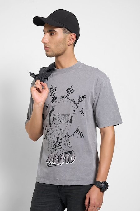 SF Jeans Grey Printed Casual Half Sleeves Round Neck Men Relaxed Fit T-Shirt