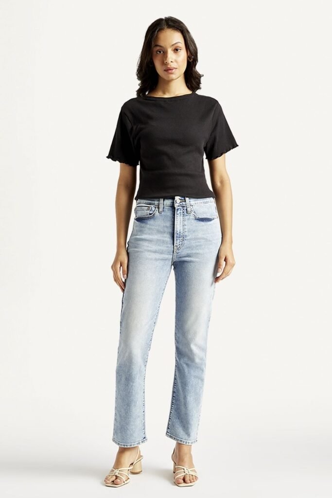 Levis Light Blue Solid Ankle Length Casual Women Straight Fit Jeans