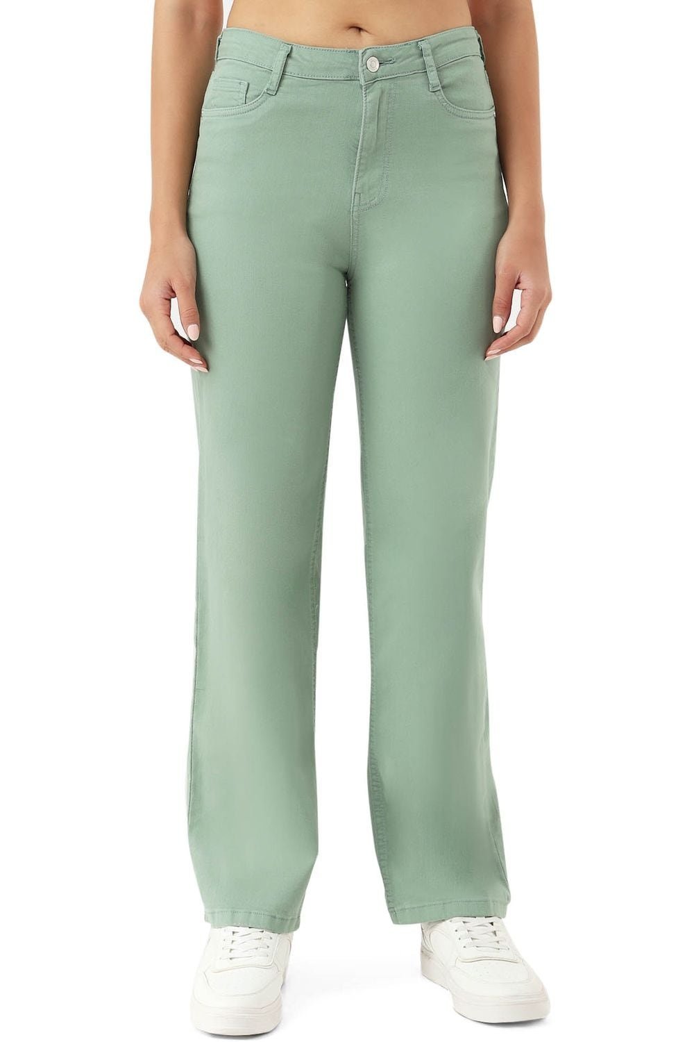 Kraus Green Solid Full Length Casual Women Straight Fit Jeans