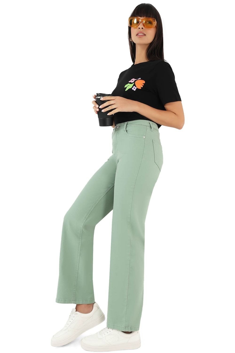 Kraus Green Solid Full Length Casual Women Straight Fit Jeans - Image 2