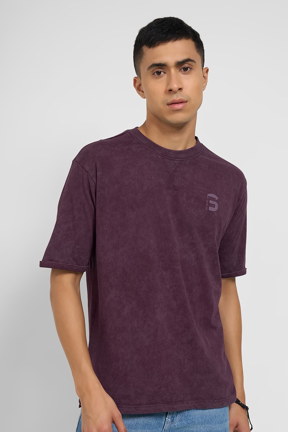 SF Jeans Wine Textured Casual Men Relaxed Fit T-Shirt - Image 3
