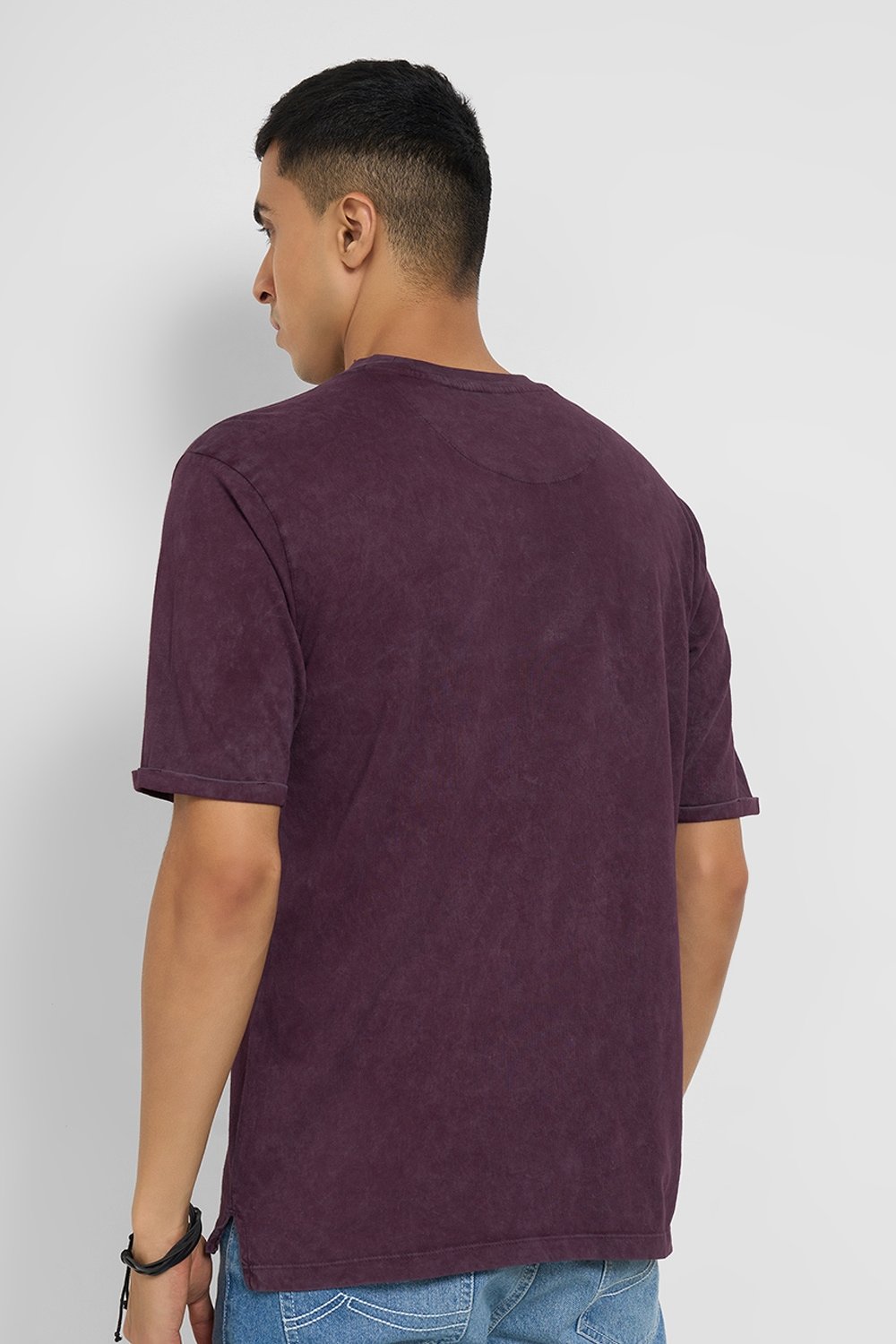 SF Jeans Wine Textured Casual Men Relaxed Fit T-Shirt - Image 5