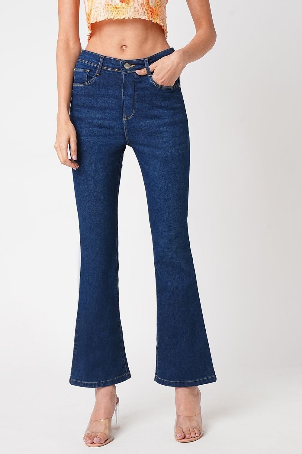 Kraus Medium Blue Solid Full Length Casual Women Relaxed Fit Jeans