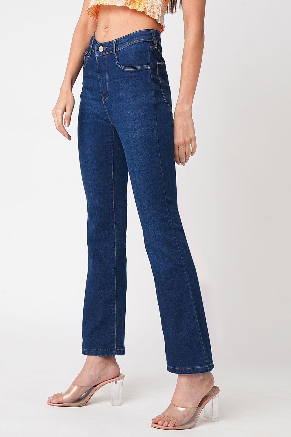 Kraus Medium Blue Solid Full Length Casual Women Relaxed Fit Jeans - Image 5