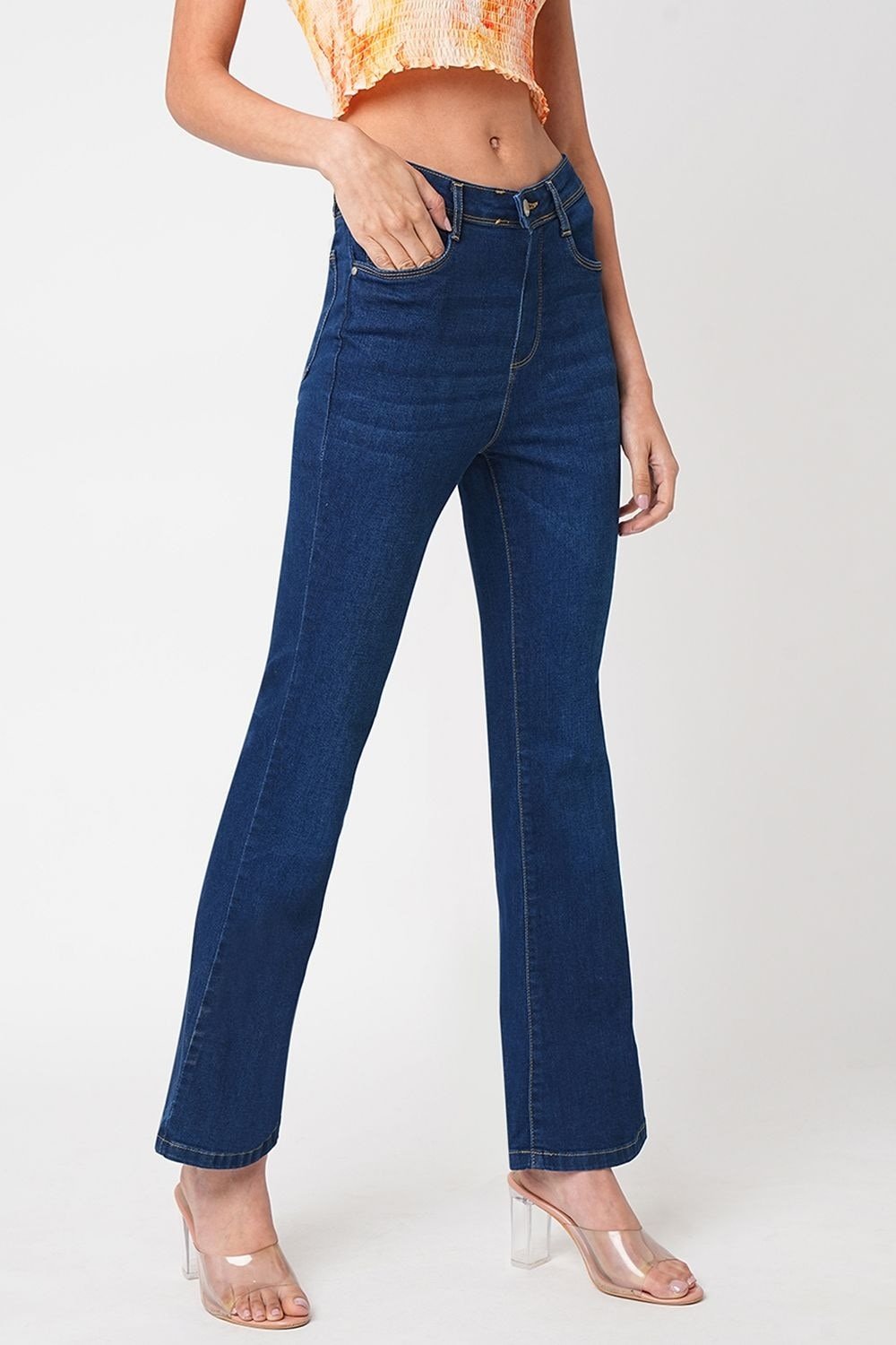 Kraus Medium Blue Solid Full Length Casual Women Relaxed Fit Jeans - Image 6