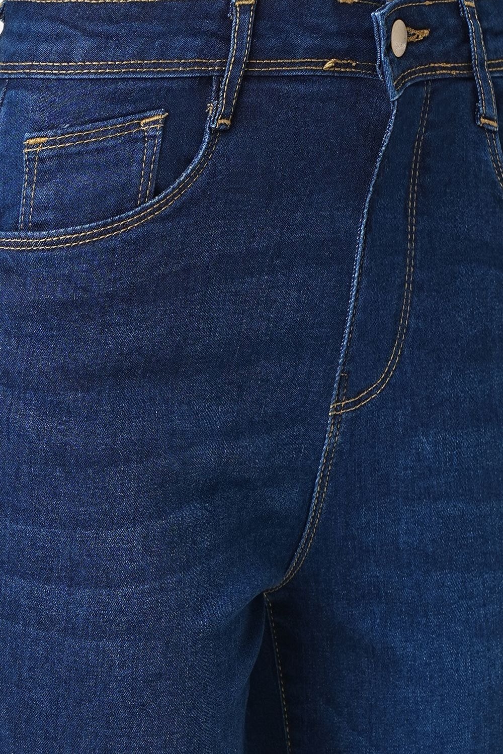 Kraus Medium Blue Solid Full Length Casual Women Relaxed Fit Jeans - Image 7