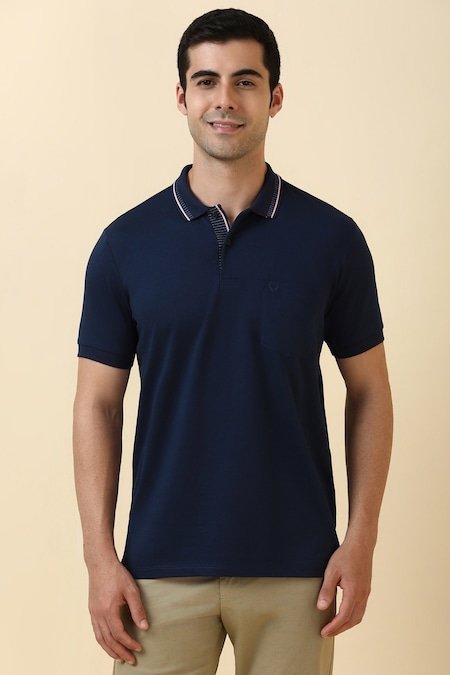 Allen Solly Navy Blue Solid Casual Half Sleeves Polo Collar Men Regular Fit T-Shirt