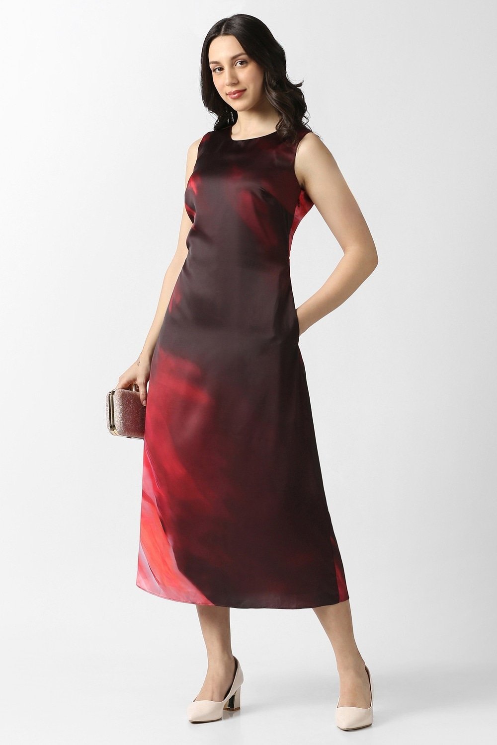 Van Heusen Maroon Printed Calf Length Party Women Regular Fit Dress - Image 2
