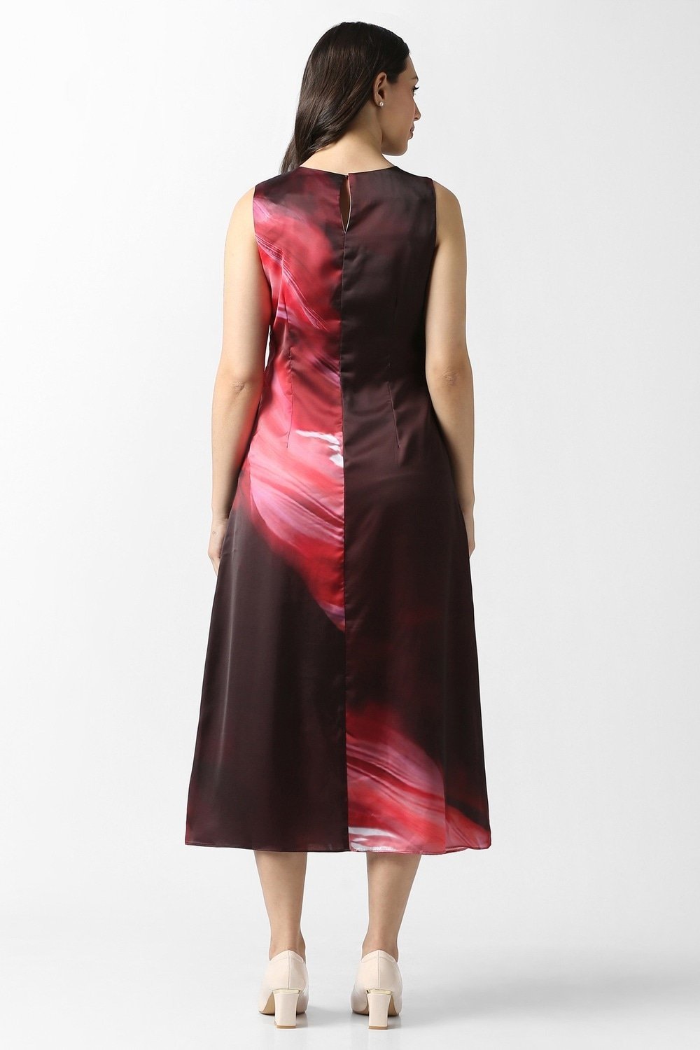 Van Heusen Maroon Printed Calf Length Party Women Regular Fit Dress - Image 3