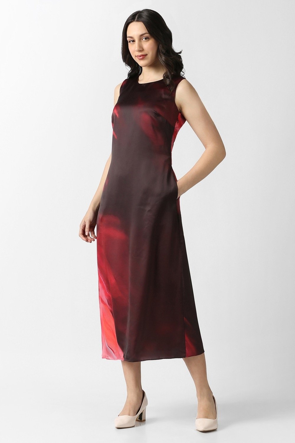 Van Heusen Maroon Printed Calf Length Party Women Regular Fit Dress - Image 4