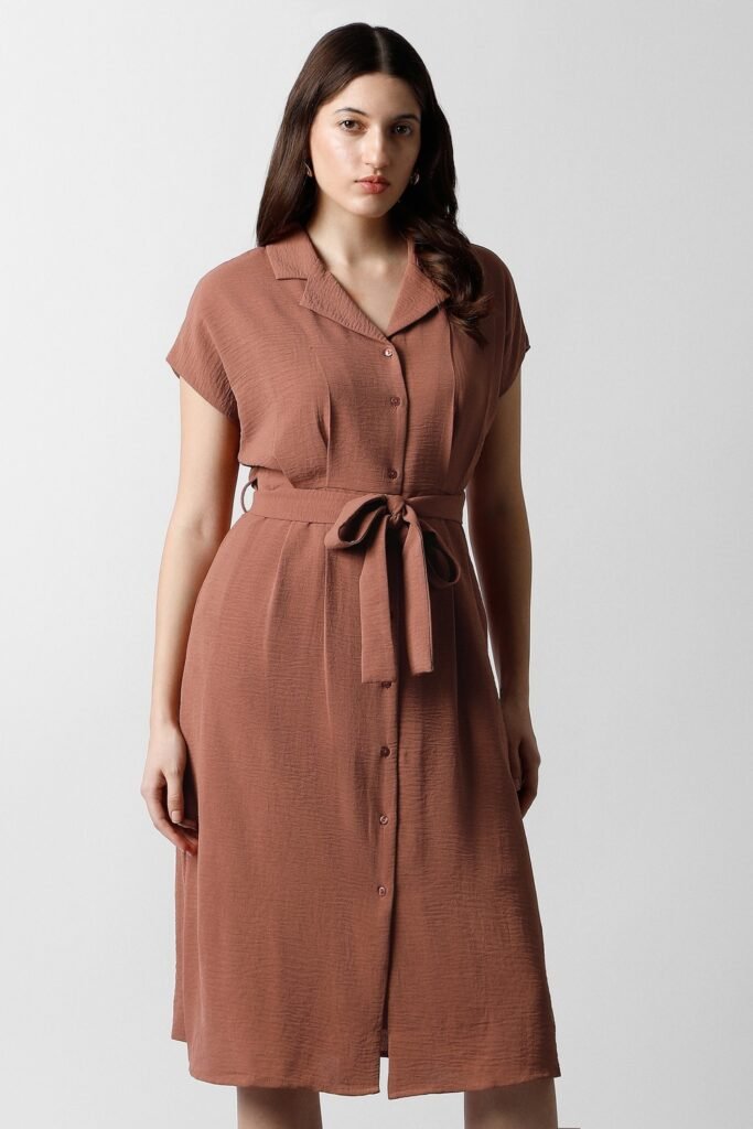 Van Heusen Brown Solid Knee Length Formal Women Regular Fit Dress