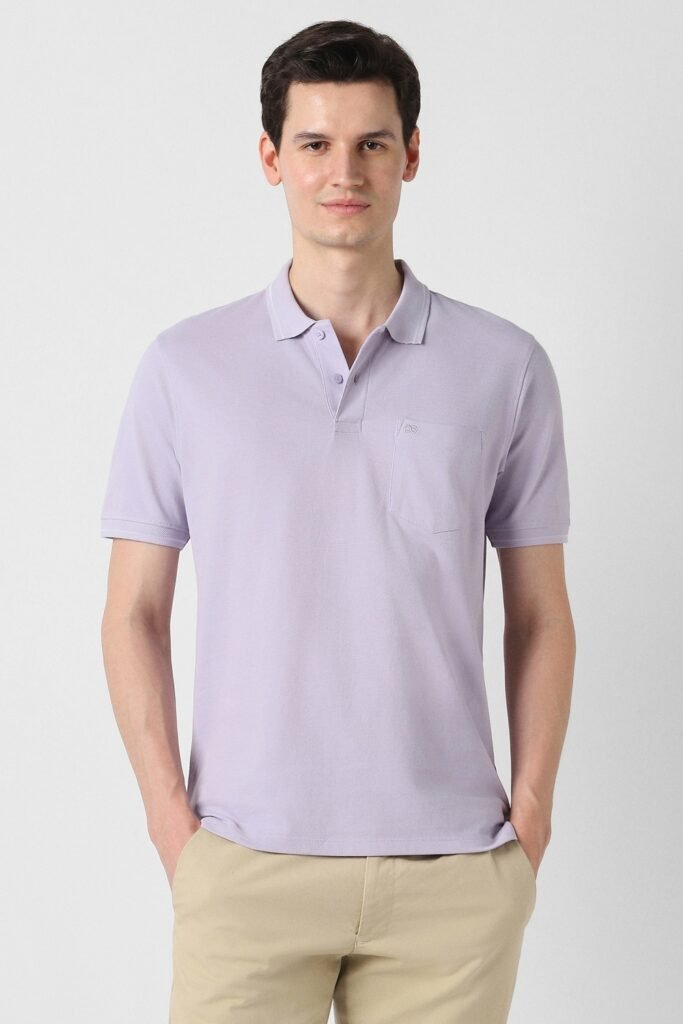 Peter England Lilac Solid Casual Half Sleeves Polo Collar Men Regular Fit T-Shirt