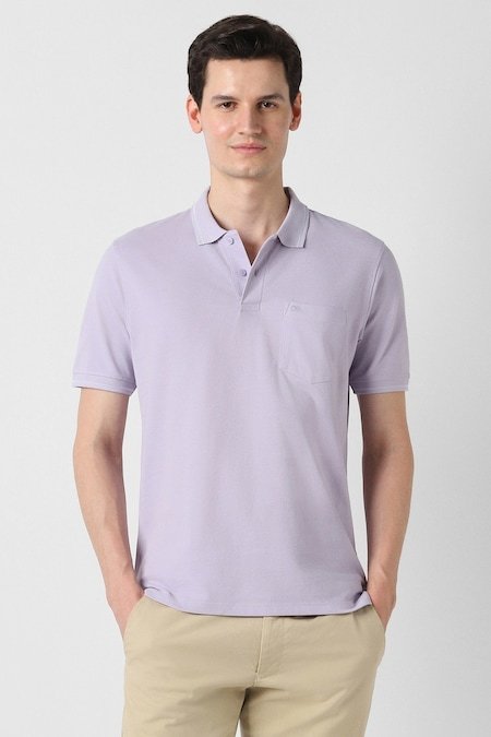 Peter England Lilac Solid Casual Half Sleeves Polo Collar Men Regular Fit T-Shirt