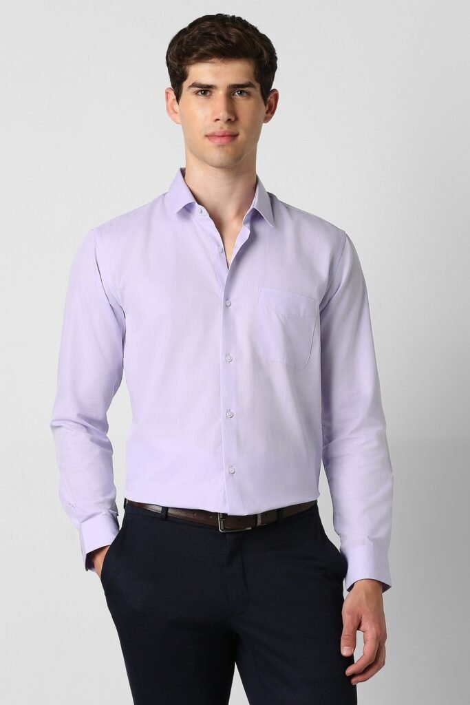 Peter England Lilac Textured Formal Full Sleeves Shirt Collar Men Relaxed Fit Formal Shirt