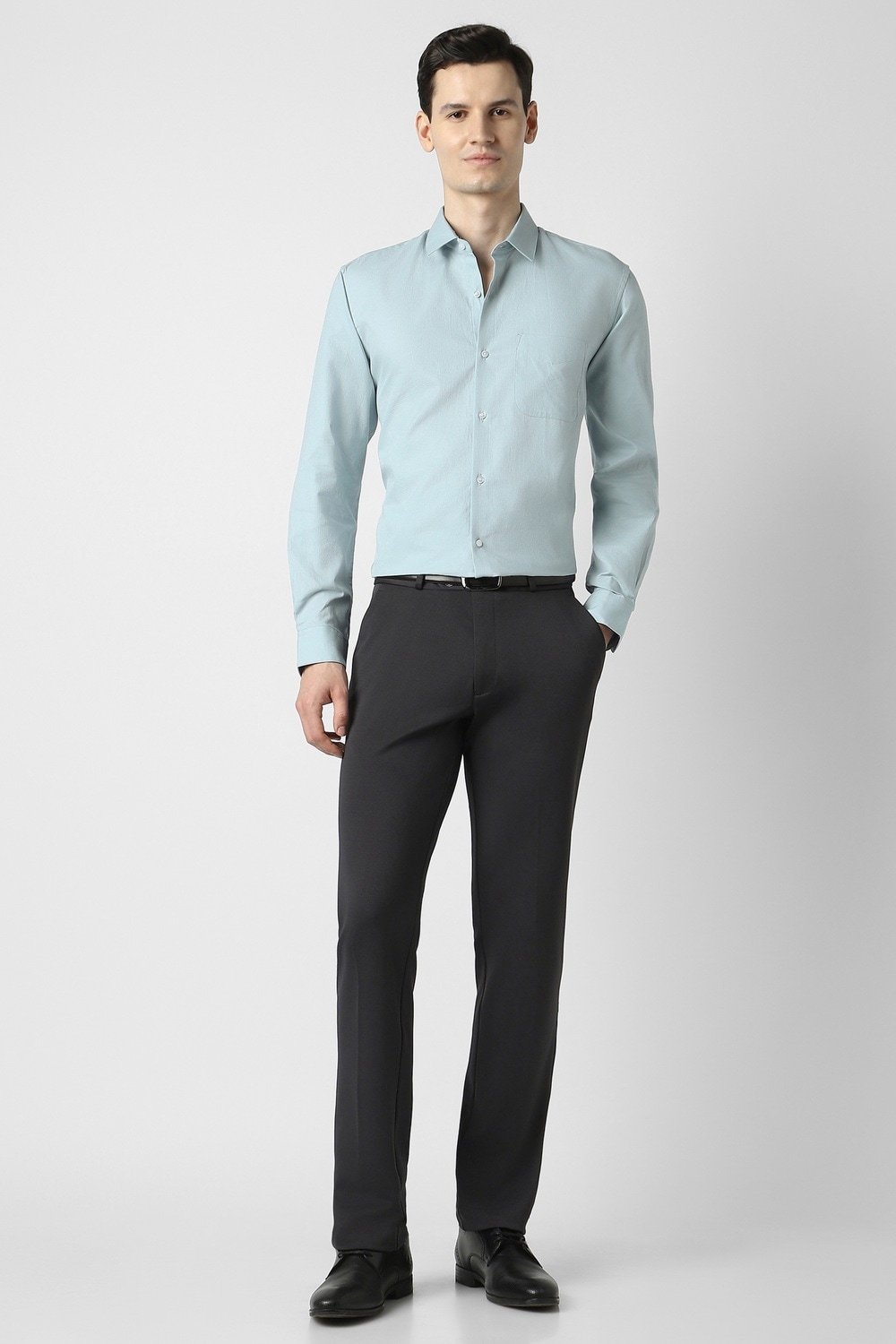 Peter England Light Blue Textured Formal Full Sleeves Shirt Collar Men Relaxed Fit Formal Shirt - Image 2