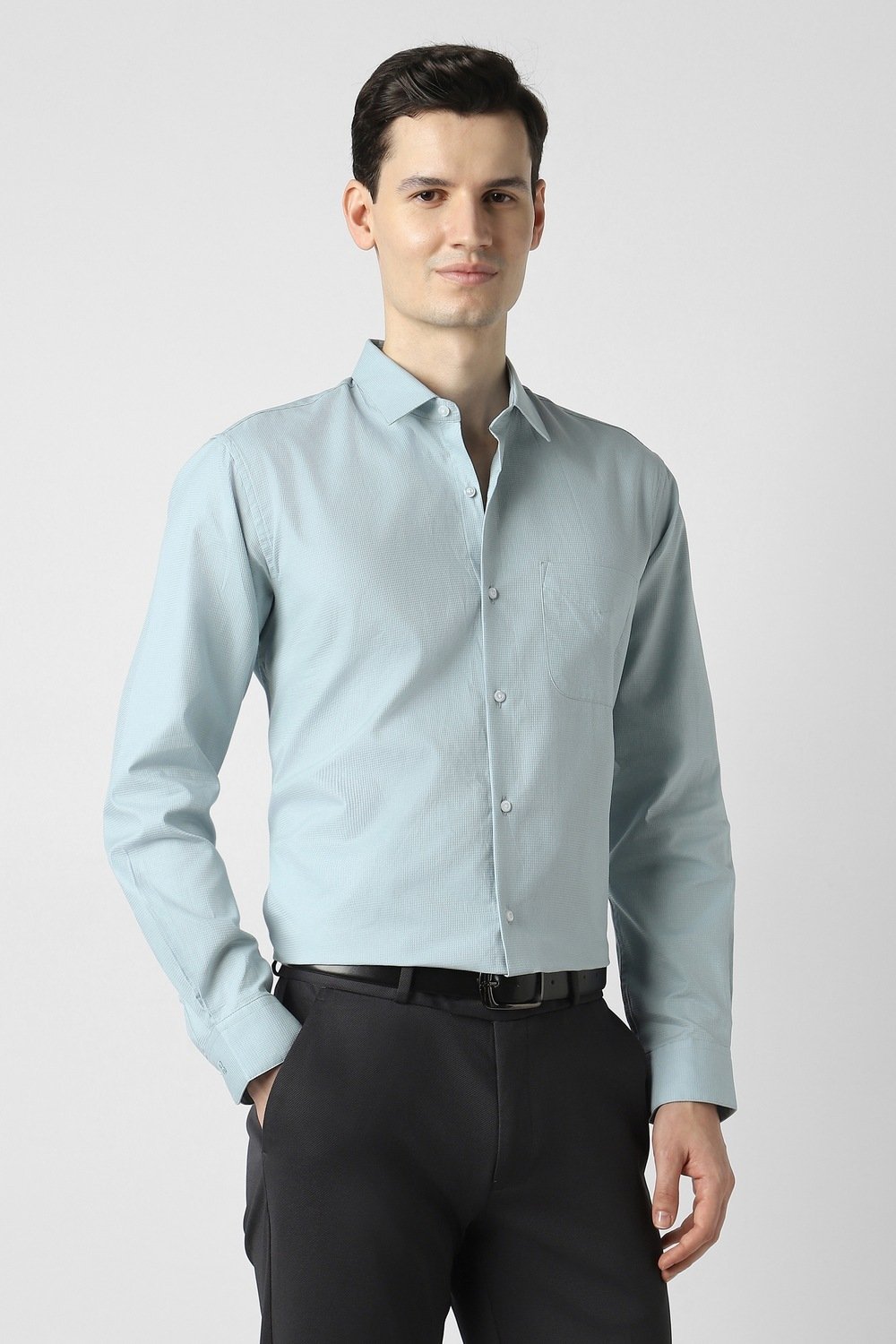 Peter England Light Blue Textured Formal Full Sleeves Shirt Collar Men Relaxed Fit Formal Shirt - Image 4