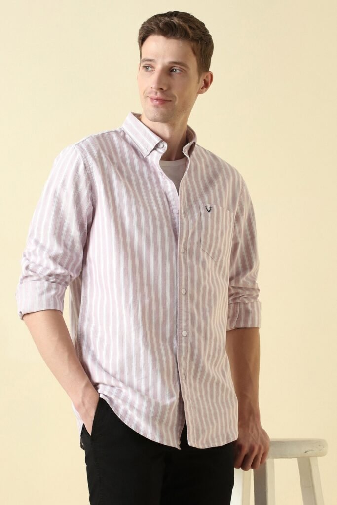 Allen Solly Pink Striped Casual Full Sleeves Shirt Collar Men Relaxed Fit Casual Shirt