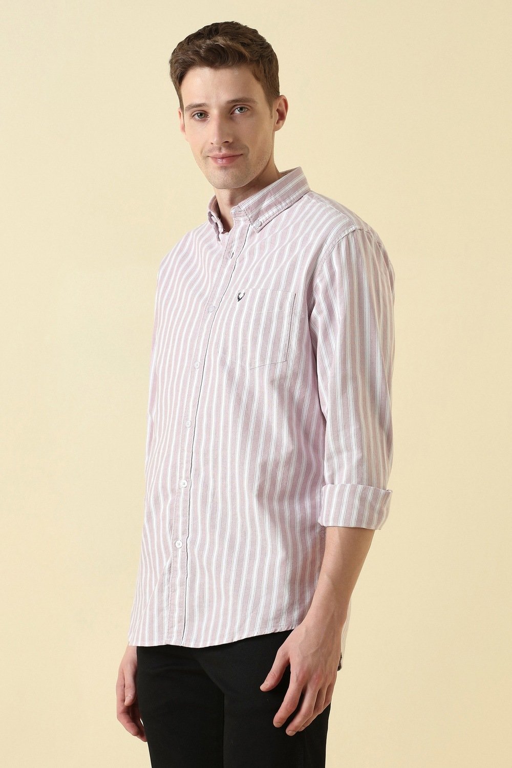 Allen Solly Pink Striped Casual Full Sleeves Shirt Collar Men Relaxed Fit Casual Shirt - Image 4