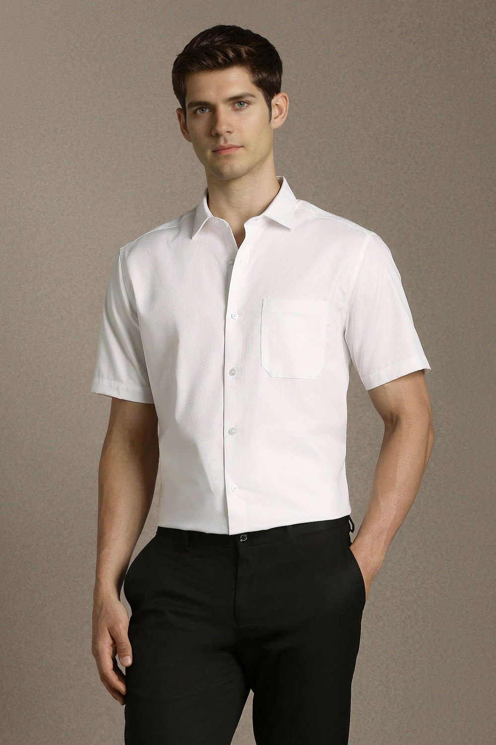 Louis Philippe White Textured Formal Half Sleeves Shirt Collar Men Relaxed Fit Formal Shirt