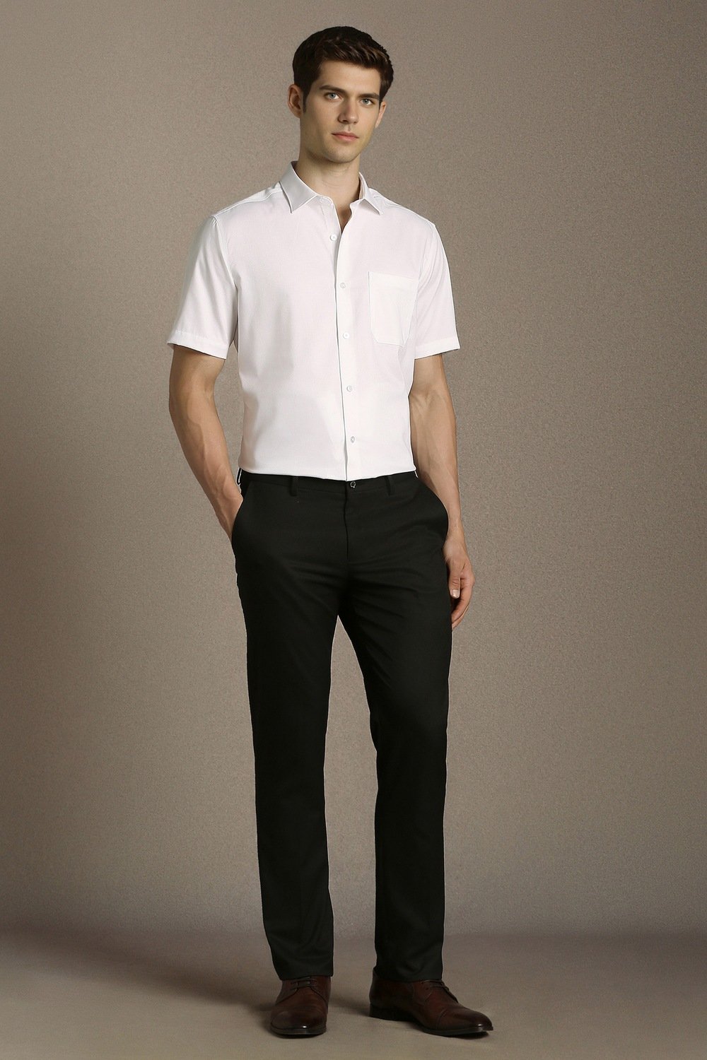 Louis Philippe White Textured Formal Half Sleeves Shirt Collar Men Relaxed Fit Formal Shirt - Image 2