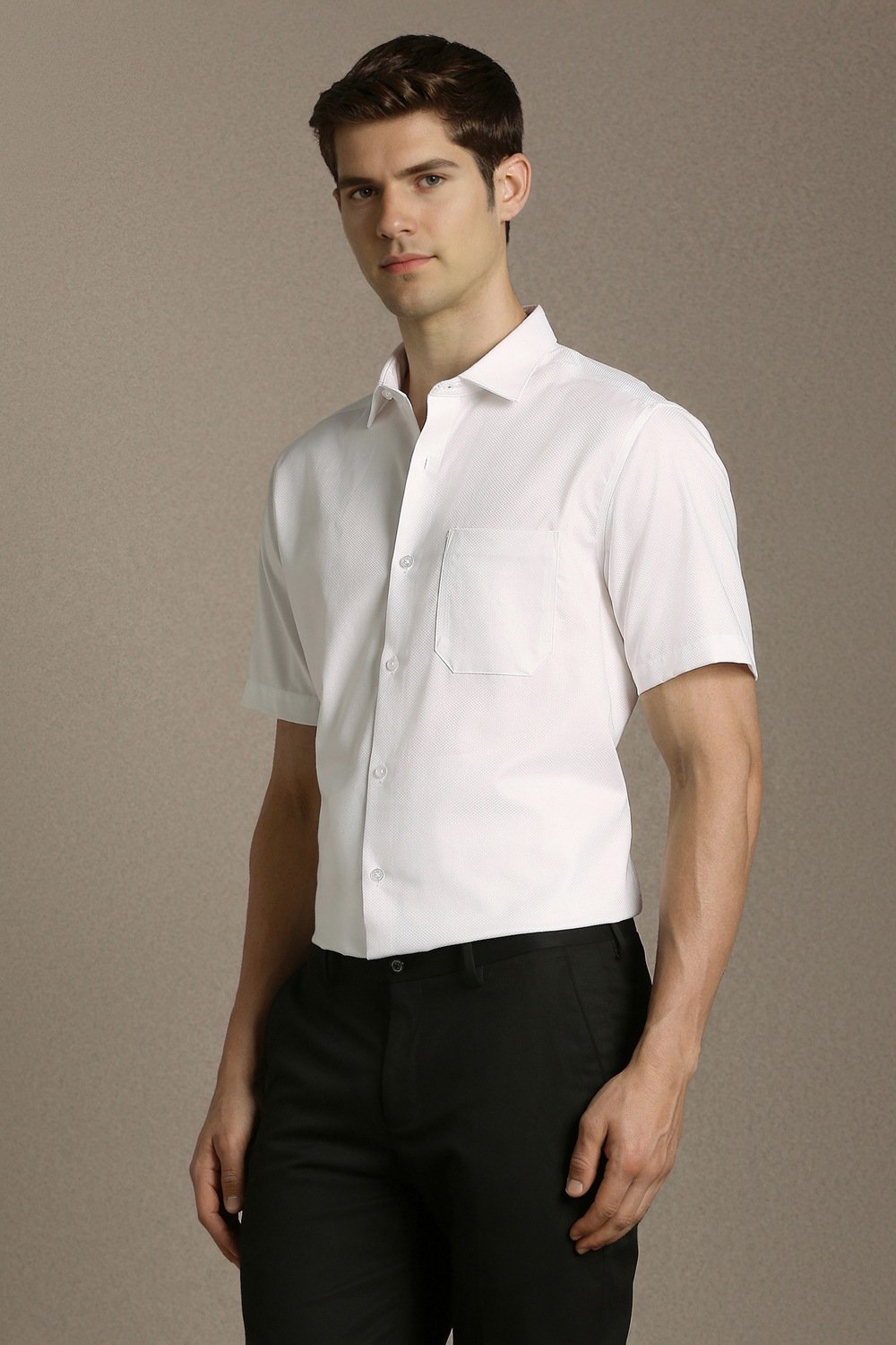 Louis Philippe White Textured Formal Half Sleeves Shirt Collar Men Relaxed Fit Formal Shirt - Image 4