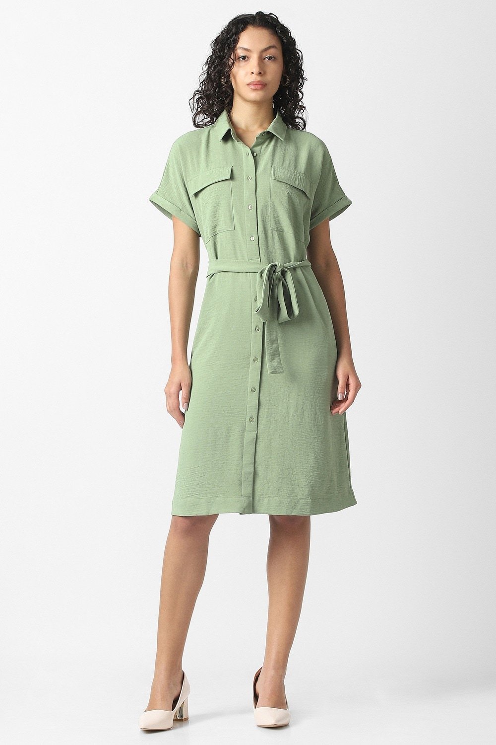 Van Heusen Green Women Solid Regular Fit Dress