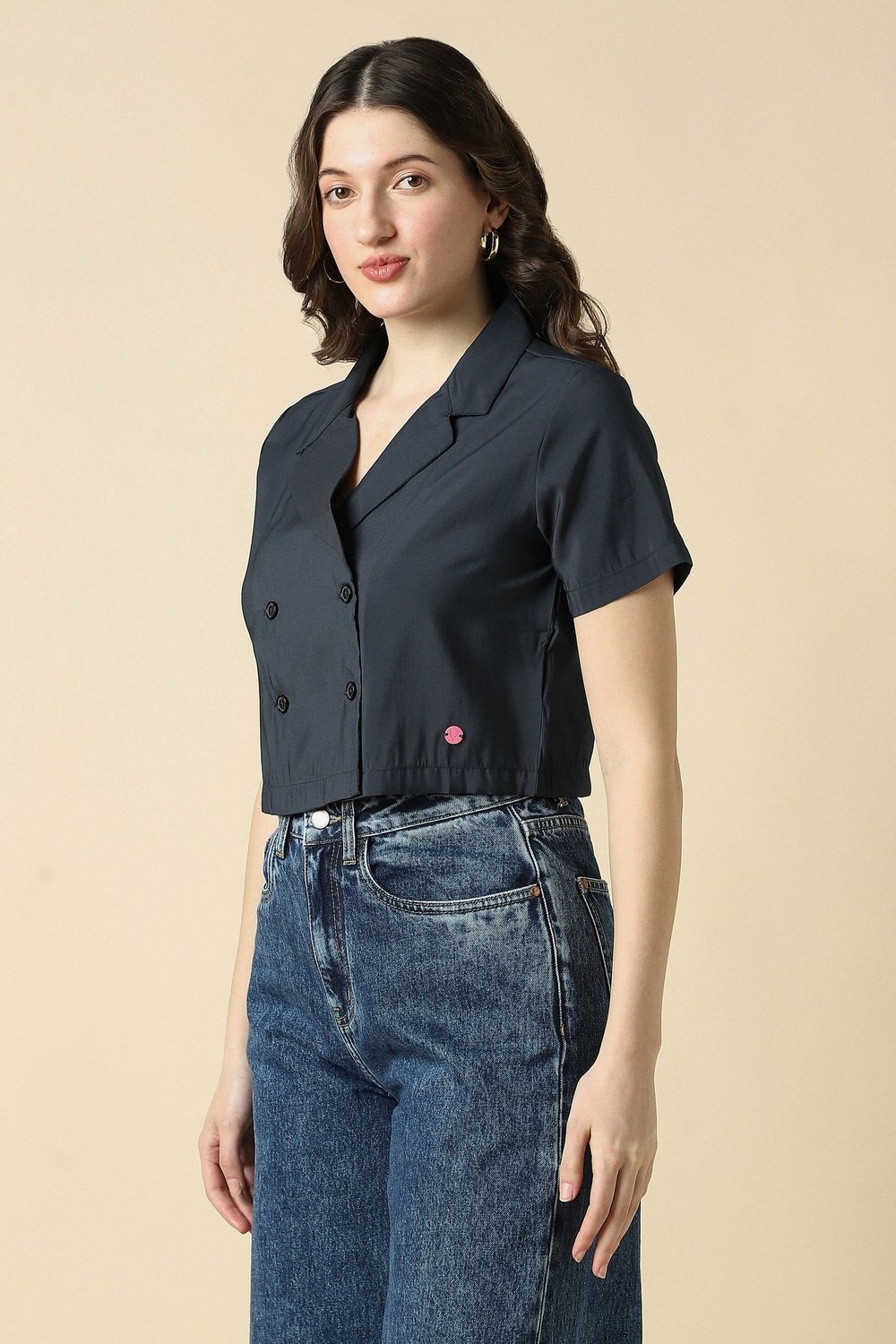Allen Solly Navy Women Solid Regular Fit Top - Image 3
