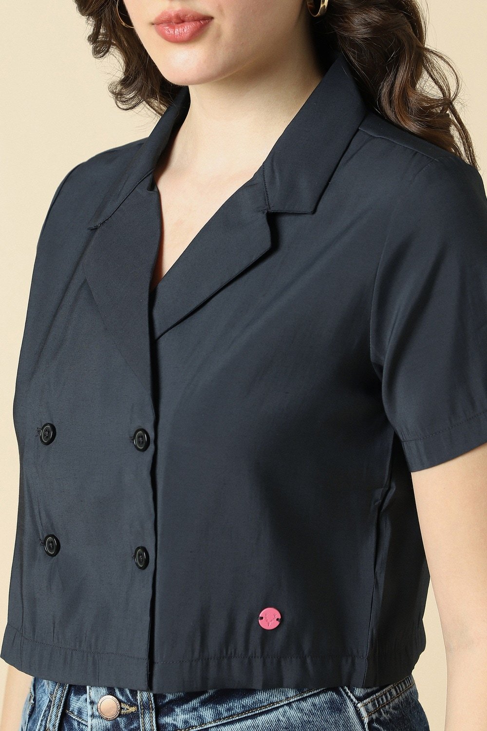 Allen Solly Navy Women Solid Regular Fit Top - Image 5