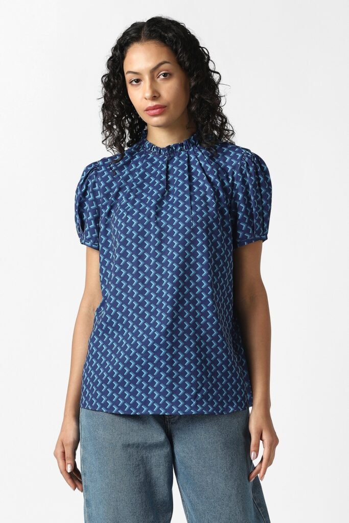 Van Heusen Medium Blue Women Printed Regular Fit Top
