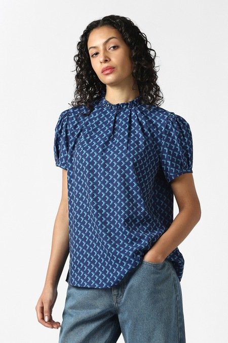 Van Heusen Medium Blue Women Printed Regular Fit Top - Image 3