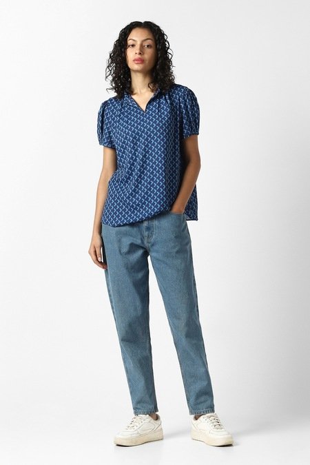 Van Heusen Medium Blue Women Printed Regular Fit Top - Image 4