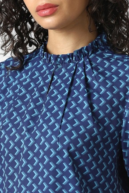 Van Heusen Medium Blue Women Printed Regular Fit Top - Image 5