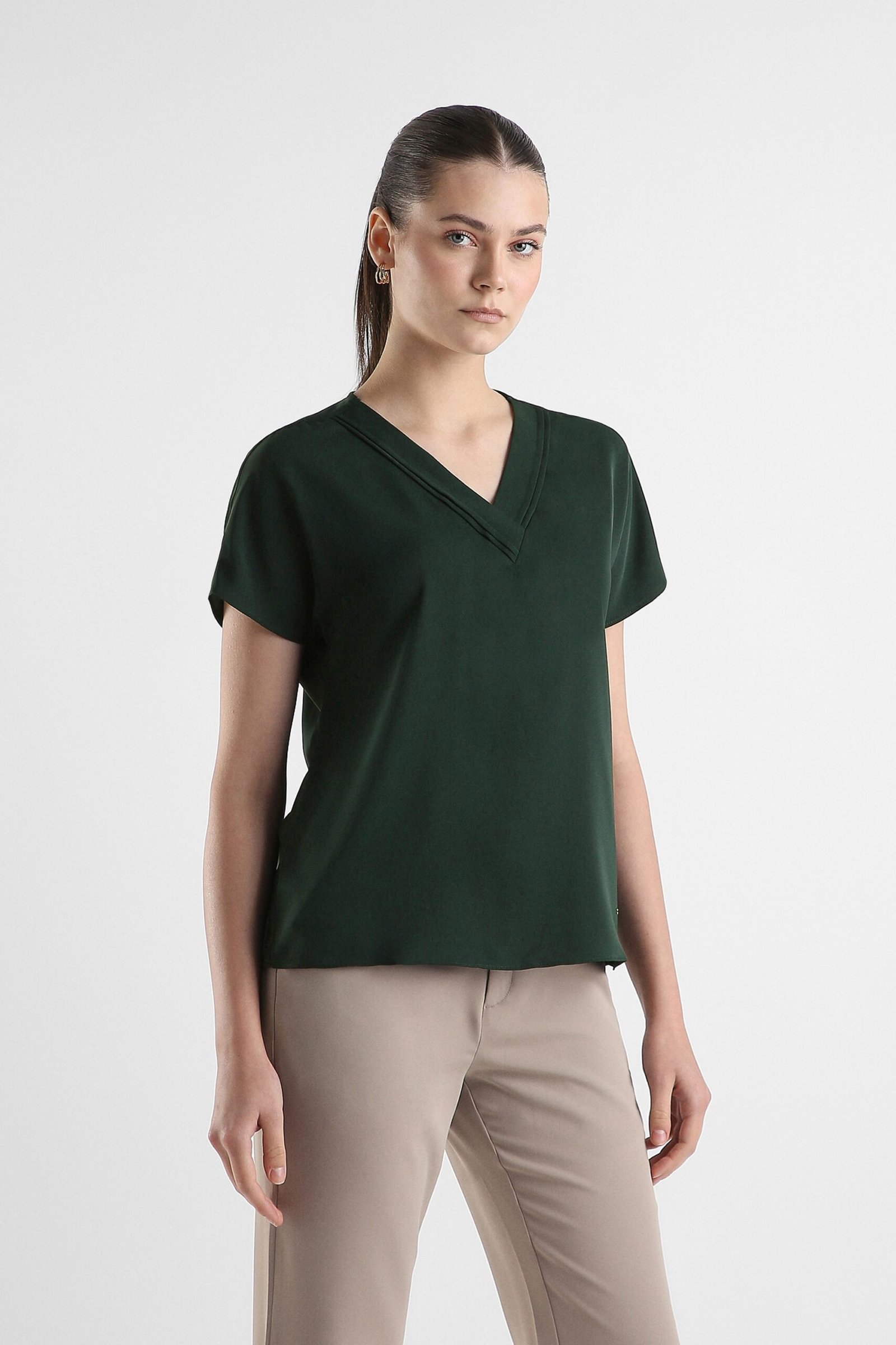 Van Heusen Dark Green Women Solid Regular Fit Top - Image 3