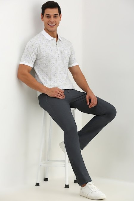Allen Solly White Printed Casual Half Sleeves Polo Collar Men Regular Fit T-Shirts