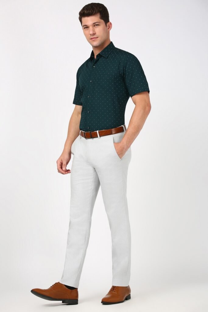 Peter England Dark Green Printed Formal Half Sleeves Shirt Collar Men Regular Fit Formal Shirts