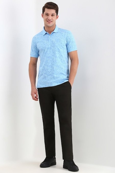 Allen Solly Light Blue Printed Casual Half Sleeves Polo Collar Men Regular Fit T-Shirts