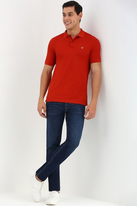 Allen Solly Red Solid Casual Half Sleeves Polo Collar Men Regular Fit T-Shirts
